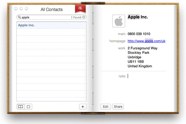 Macintosh address book screen shot