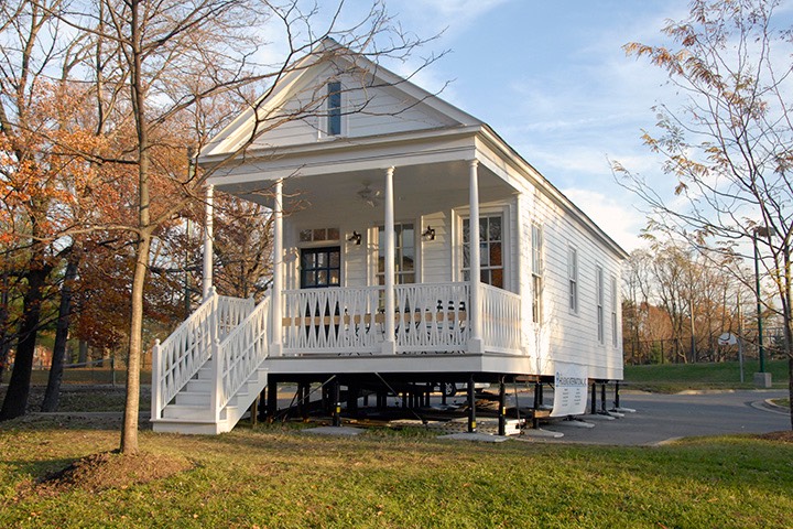 Katrina Cottage VIII on display in Silver Spring, Maryland - this was the first "kernel cottage" to be designed, able to expand in several directions