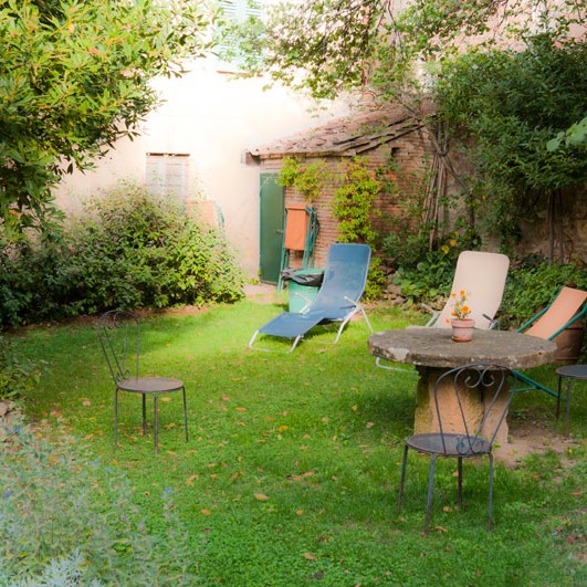 one of Pienza's quiet garden rooms