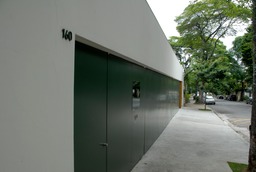 Sao Paulo, Brazil concrete & steel house front at sidewalk