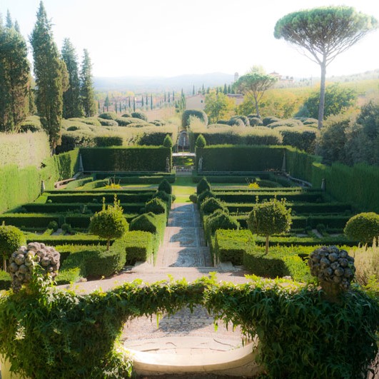 garden rooms cascade down hillside at Florence's Villa I Tatti