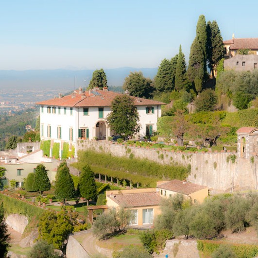 Florence's Villa Medici at a distance showing terraced garden rooms