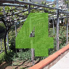 the number 4 superimposed over a picture of a multi-layered garden in Ravello on the Sorrentine Peninsula of Italy
