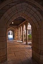 view through arch along length of loggia at Yale University