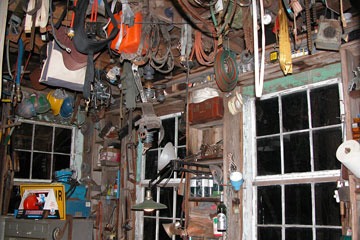 workshop packed with tools and parts