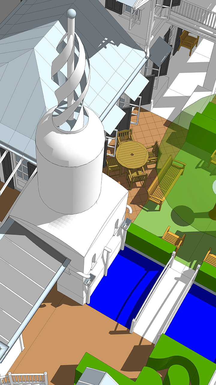 irrigation water storage tank with wind generator above and rain pool below