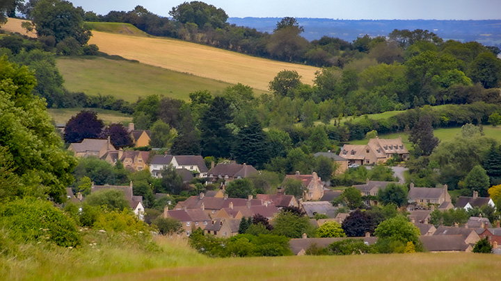 valley village of Chipping Camden surrounded by rolling hills of the Gloucestershire countryside