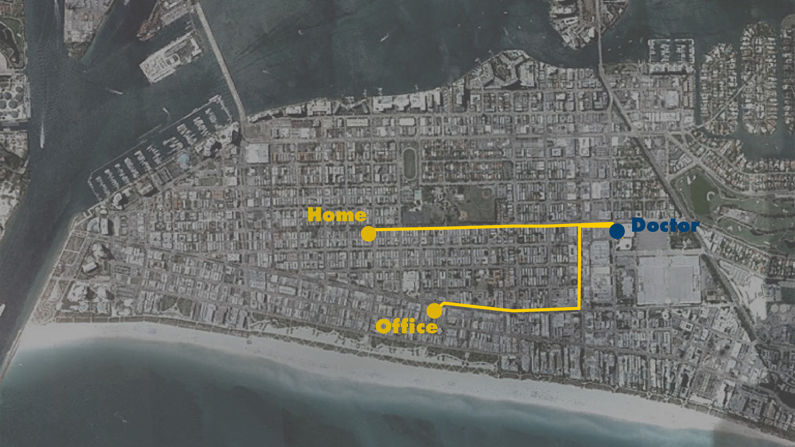 the path to our doctor's office from home and office