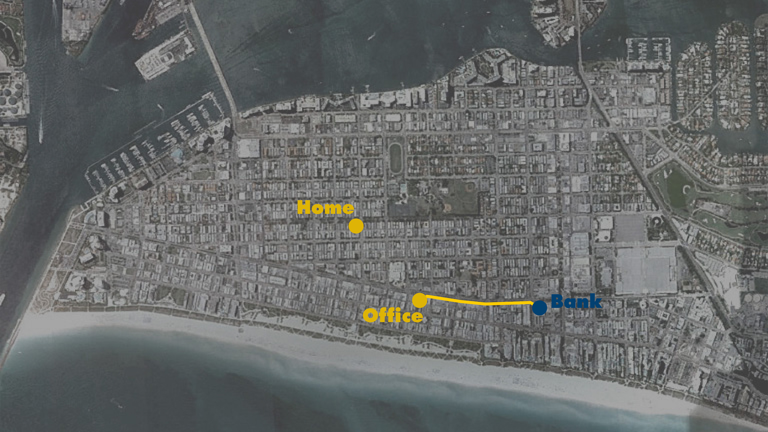 the path from our office to our bank