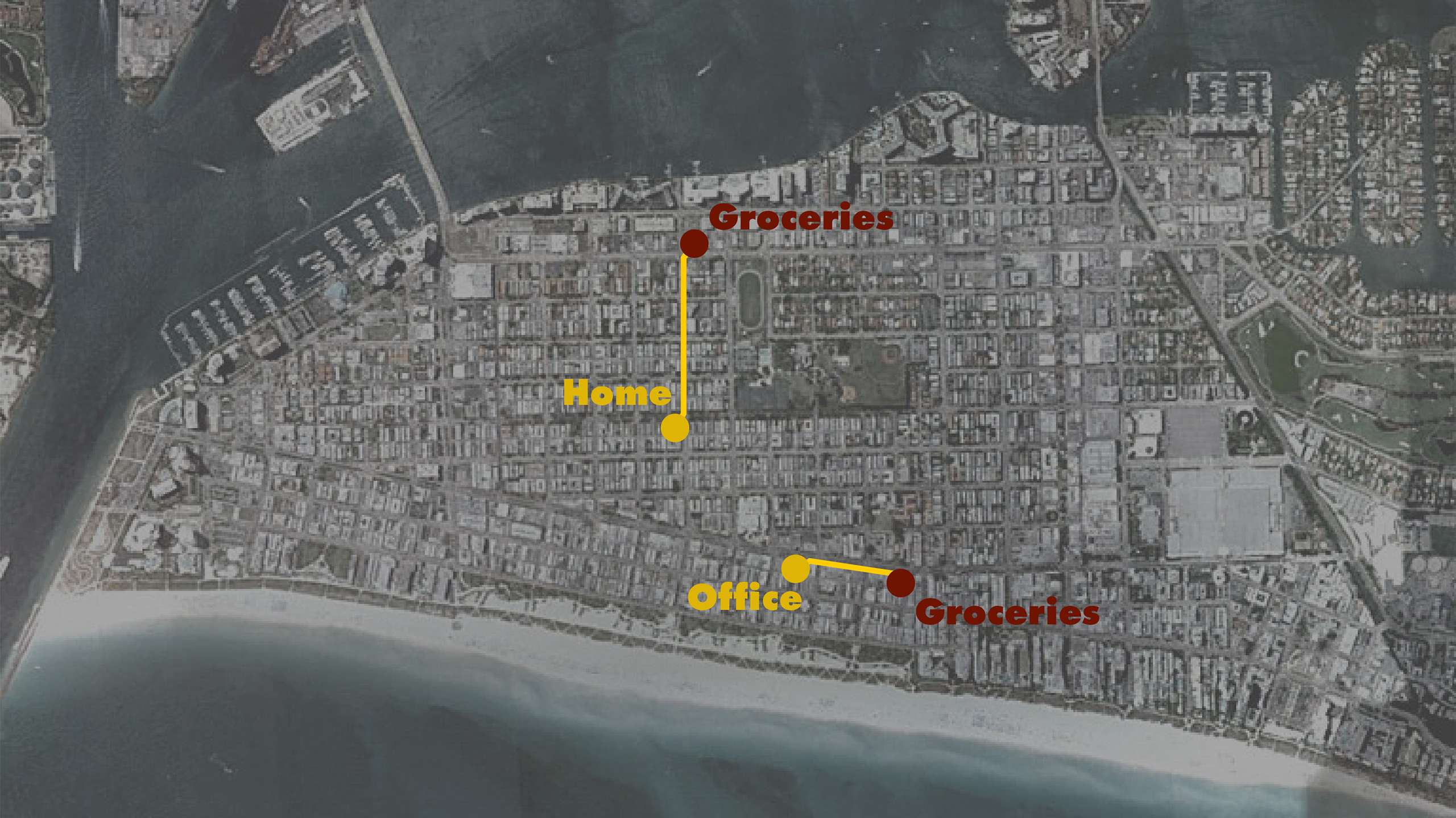 paths to grocery stores depending on whether we're at home or office