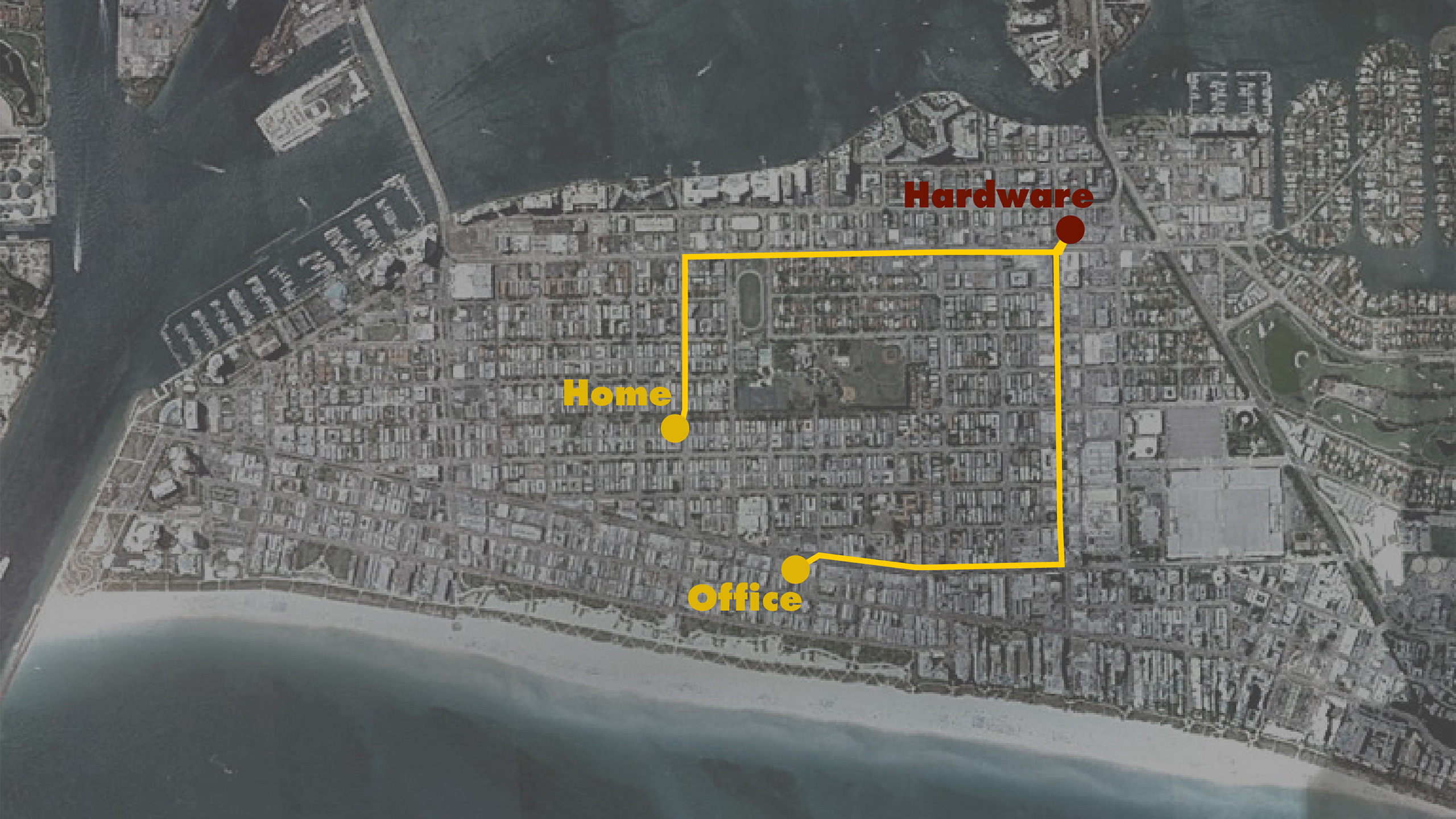 path to the hardware store from home and from office