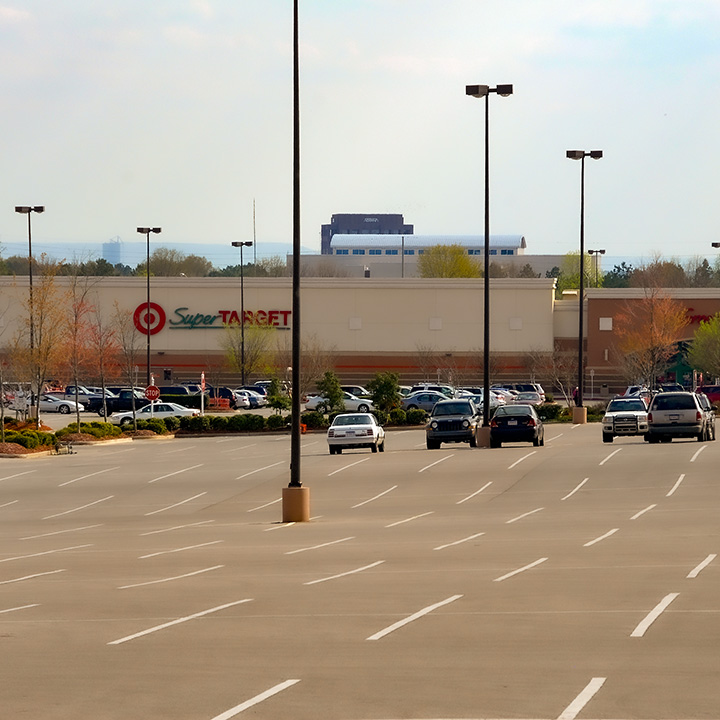 nearly empty parking lot at power center