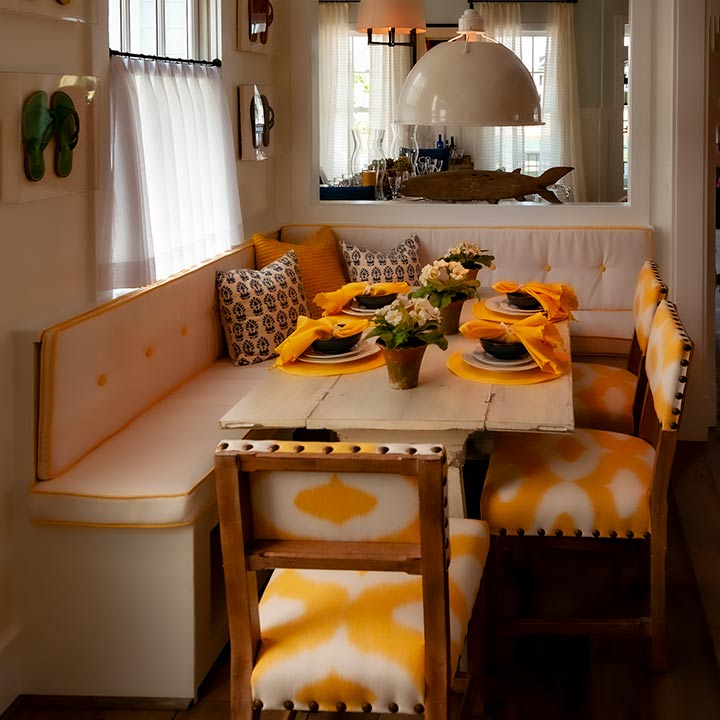 dining booth in 2011 Coastal Living Idea House, East Beach Norfolk, Virginia