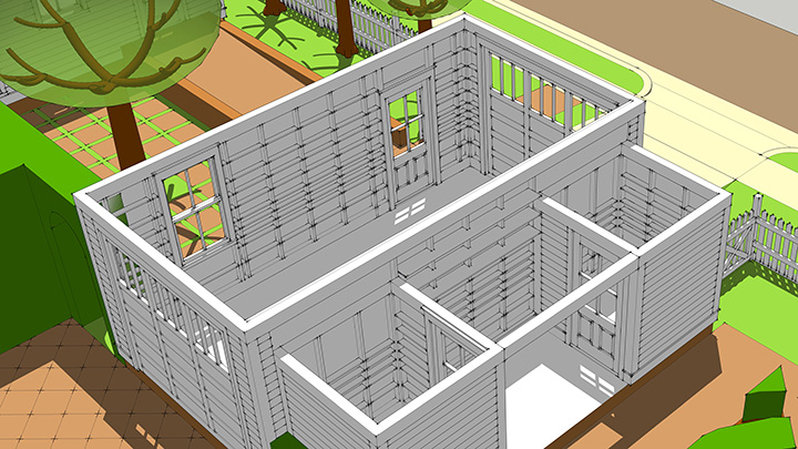 interior view of SmartDwelling II Green Shed & garage showing storage walls