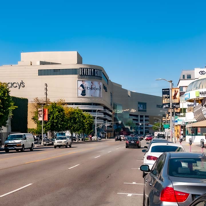 Beverly Center in Los Angeles dwarfs the street like a cruise ship amongst fishing boats