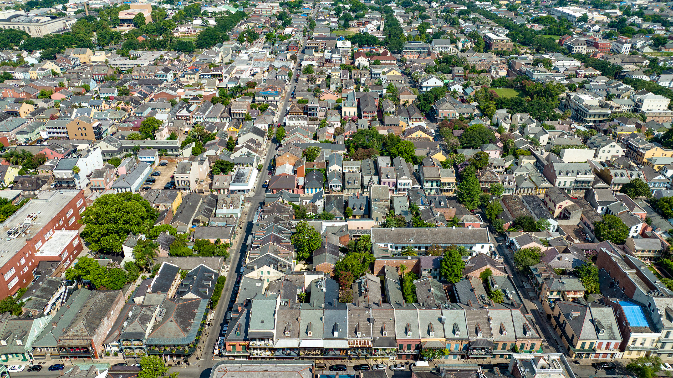 aerial view of New Orleans French Quarter urbanism