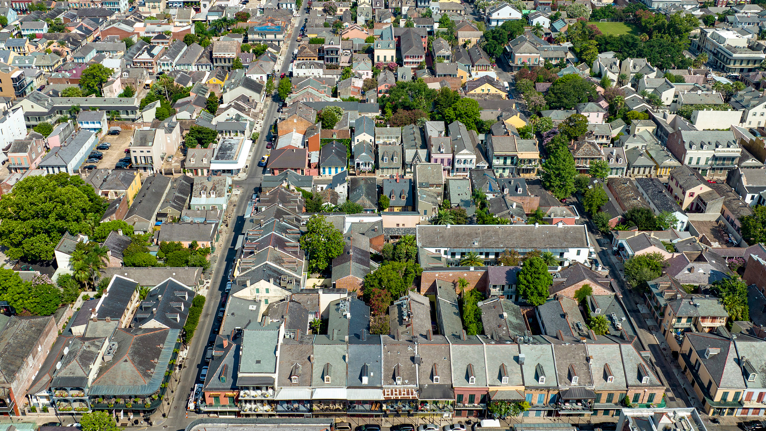 French Quarter neighborhood blocks viewed from the air