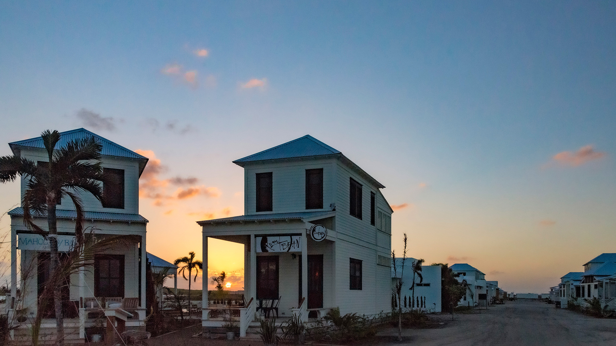 first two town center buildings at Mahogany Bay Village on Ambergris Caye in Belize