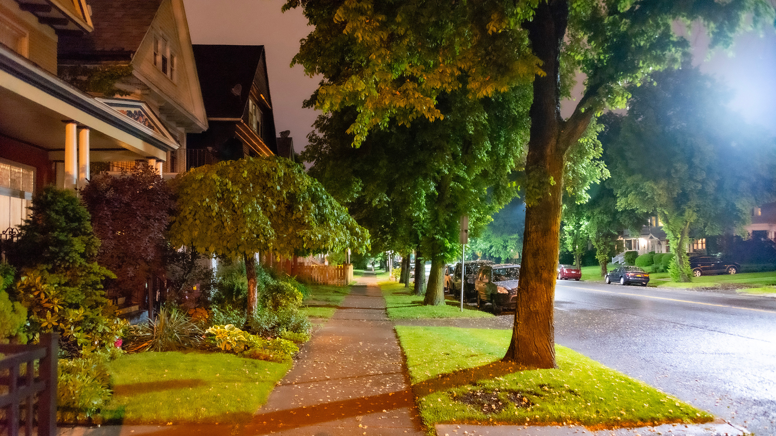 Buffalo, New York streetscape at night