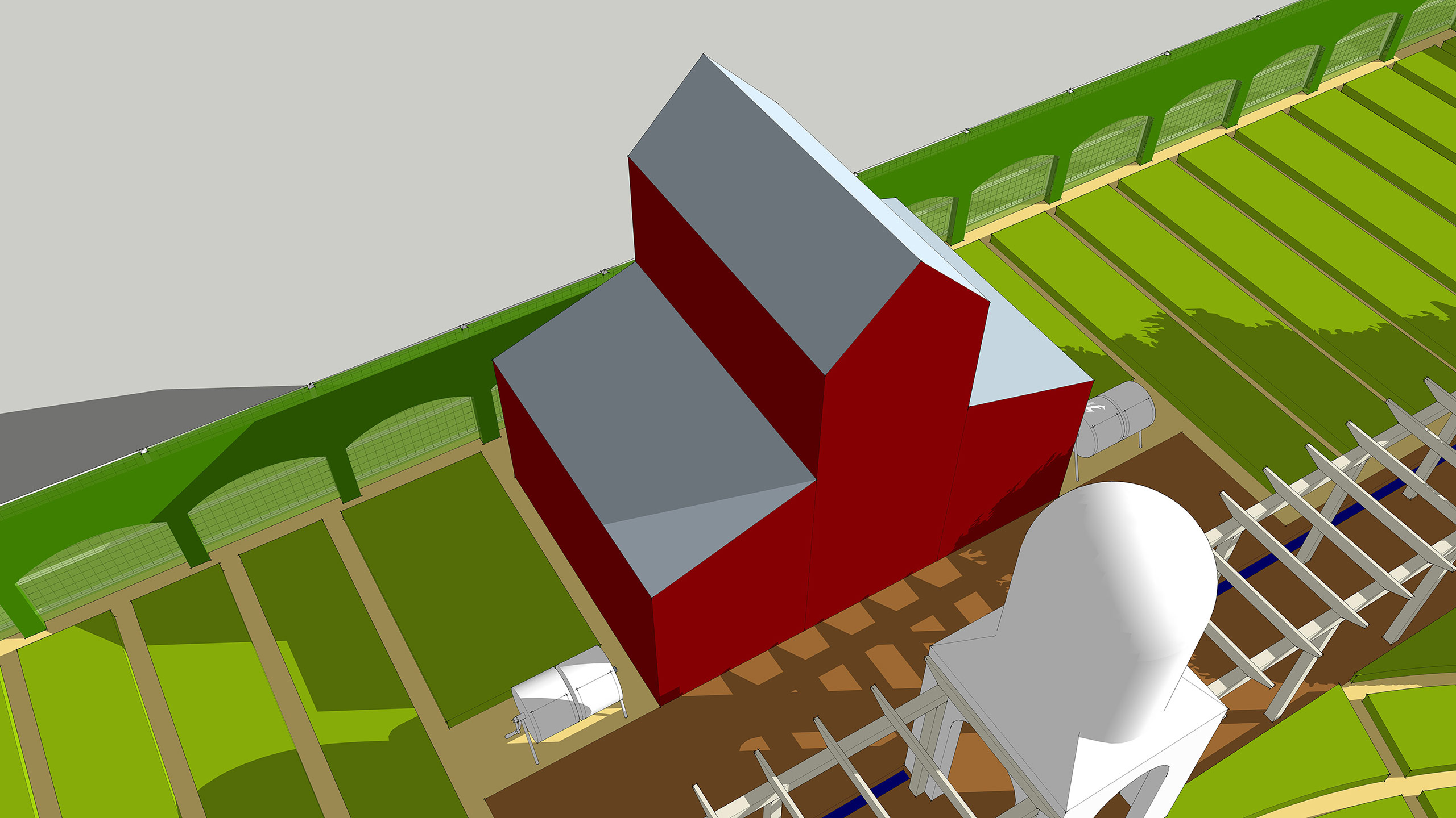 red urban barn with metal roof for passive cooling
